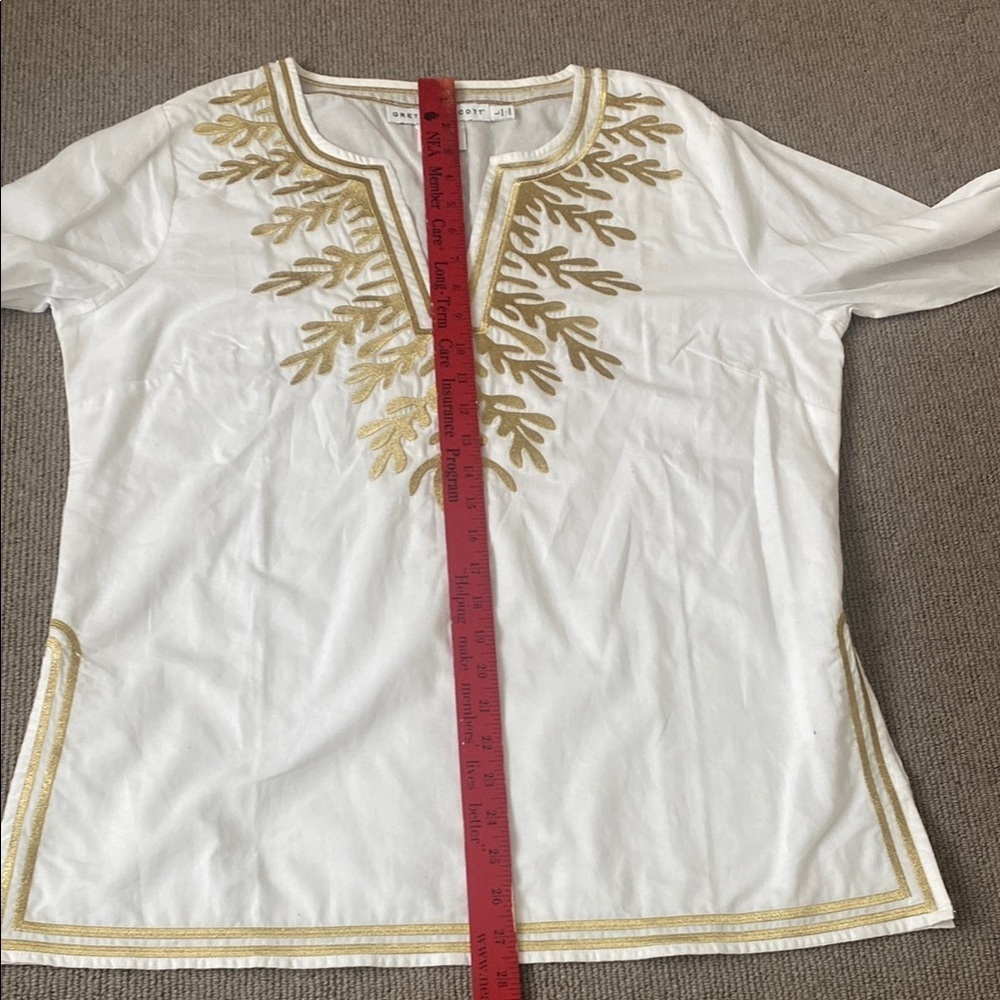 Gretchen Scott White and Gold Embroidered Women's TunicTop sz L NWOT - Picture 7 of 9